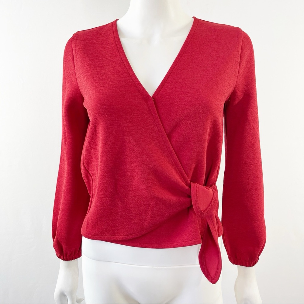 Madewell Texture & Thread Top Red Adjustable Wrap V Neck Size XS